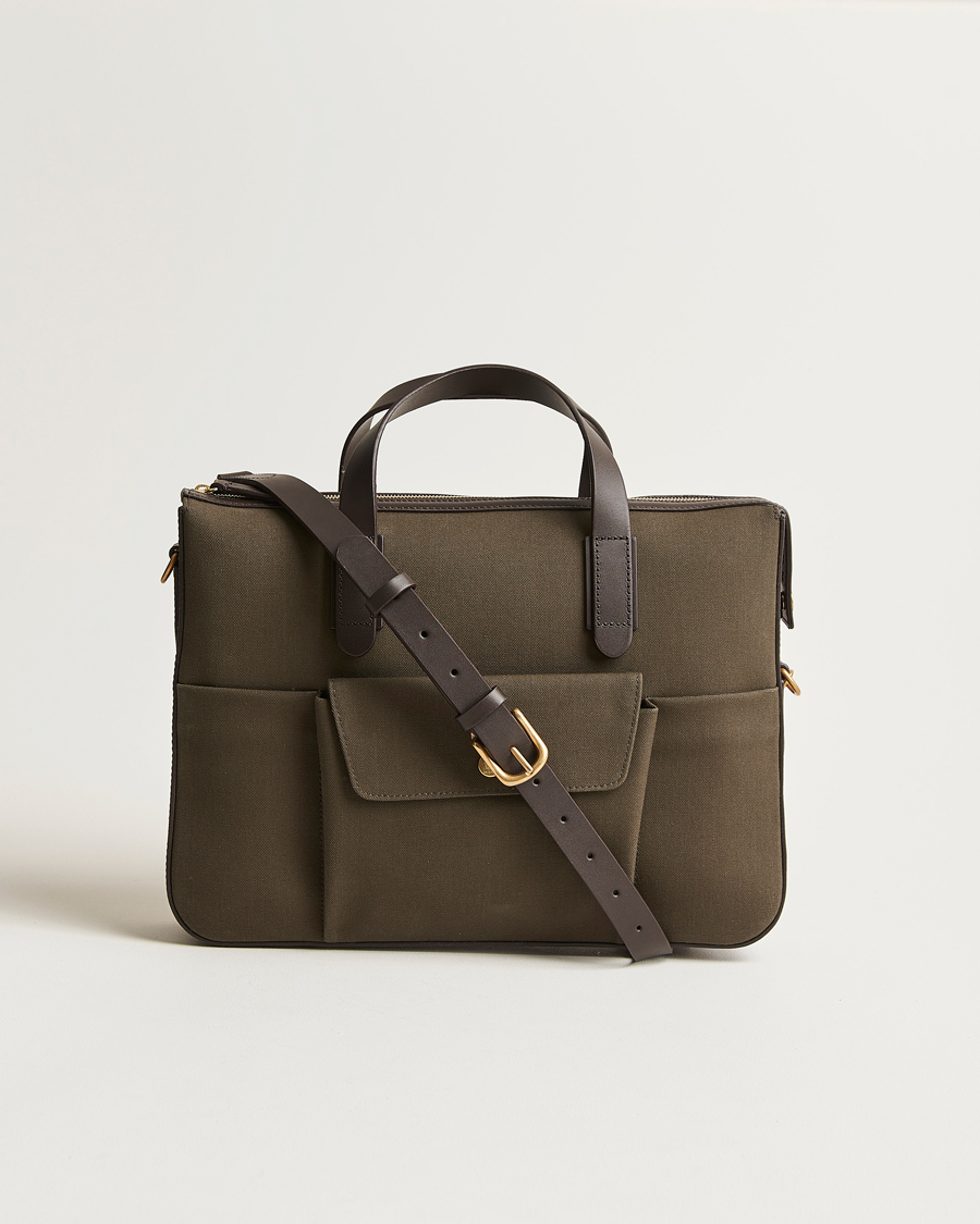 Herren | Mismo M/S Canvas Briefcase Army/Dark Brown | Mismo | M/S Canvas Briefcase Army/Dark Brown