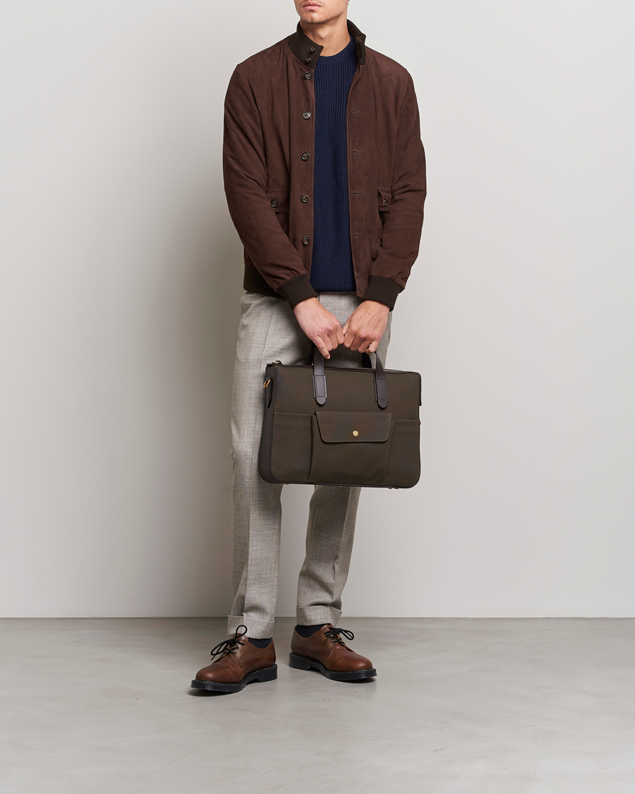 Herren | Mismo M/S Canvas Briefcase Army/Dark Brown | Mismo | M/S Canvas Briefcase Army/Dark Brown