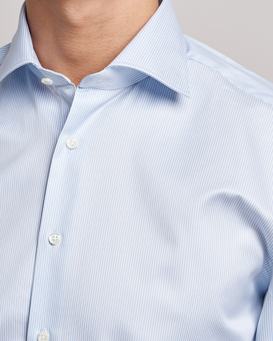 Herren | Hemden | Stenströms | Fitted Body Thin Stripe Shirt White/Blue