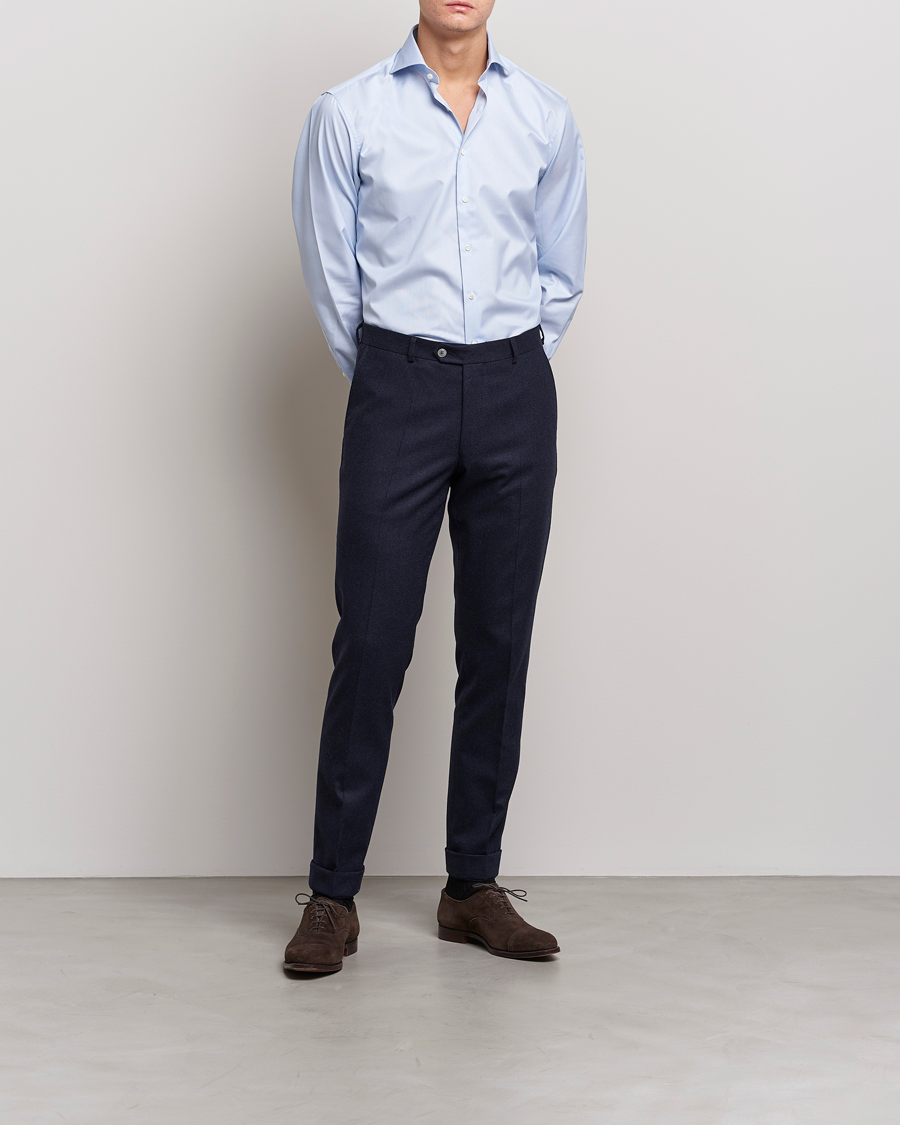 Men |  | Stenströms | Fitted Body Thin Stripe Shirt White/Blue