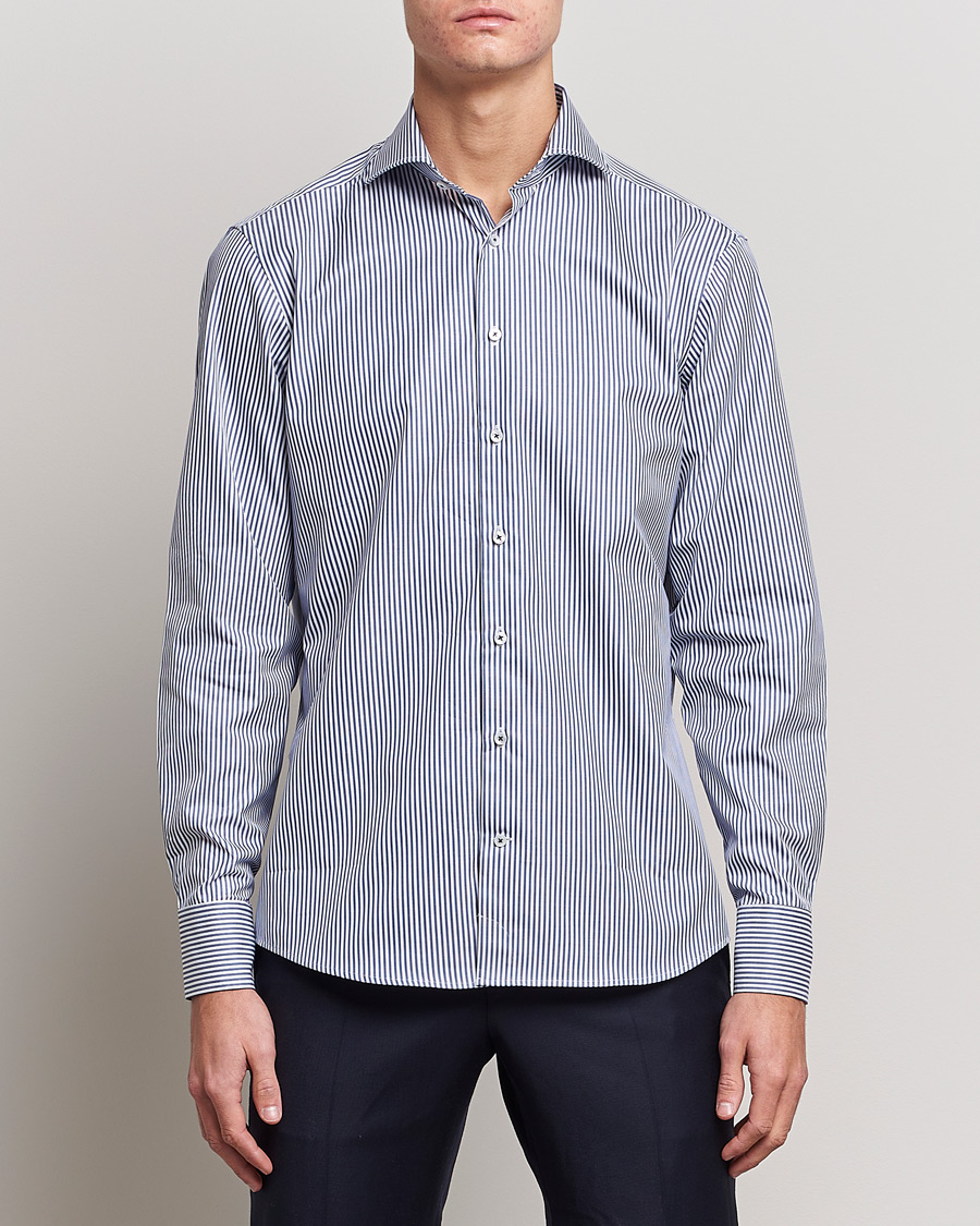 Herren |  | Stenströms | Fitted Body Stripe Shirt White/Blue