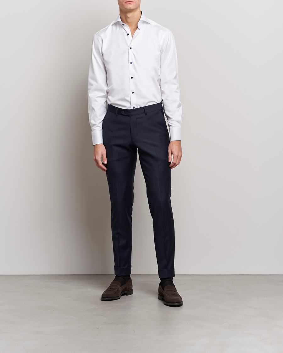Men | Business Shirts | Stenströms | Fitted Body Contrast Shirt White