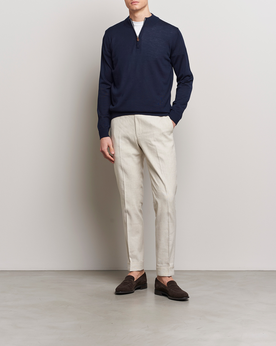 Herren | Pullover | Stenströms | Merino Wool Half Zip Navy