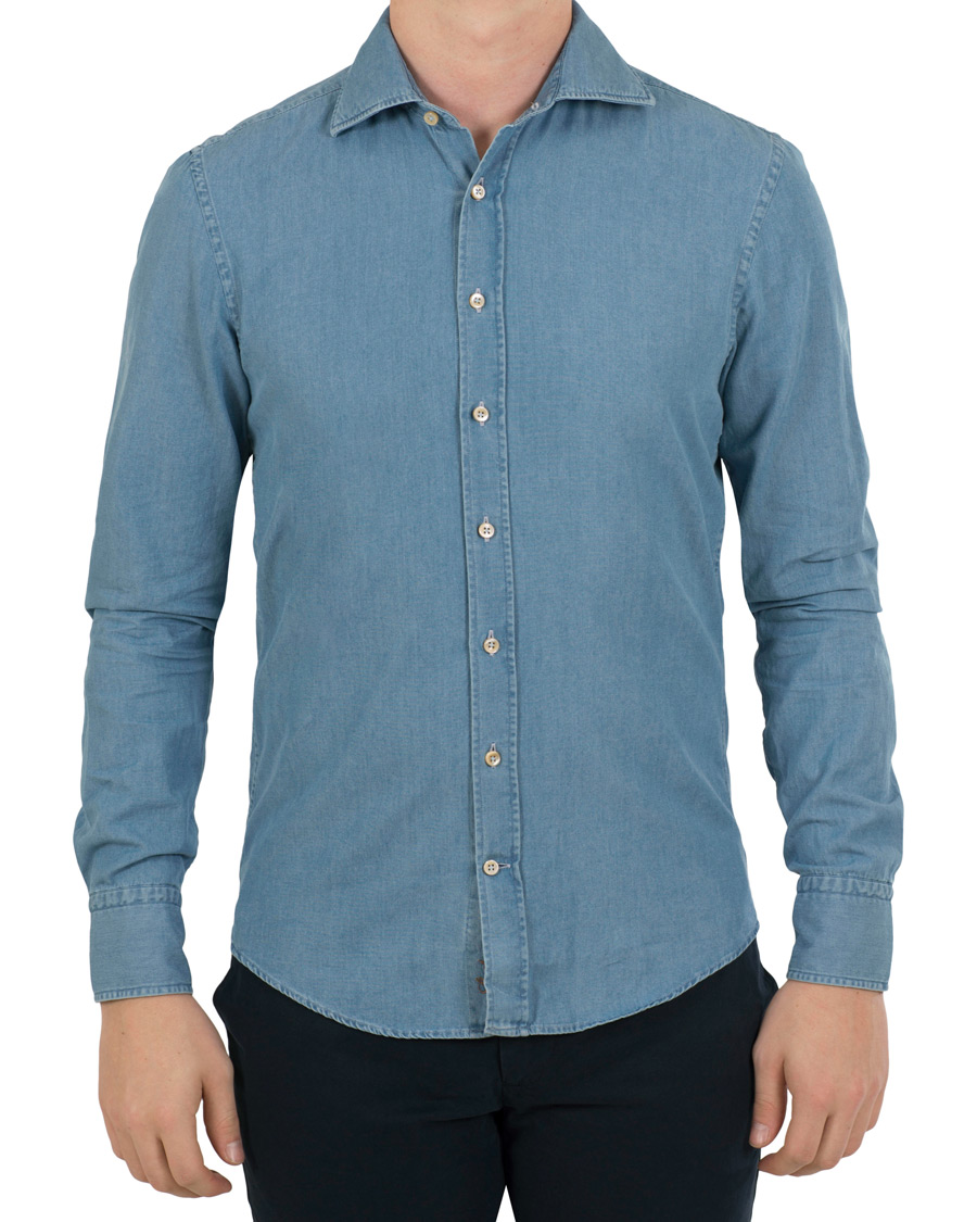 Herren | Hemden | Stenströms | Slimline Garment Washed Shirt Light Denim