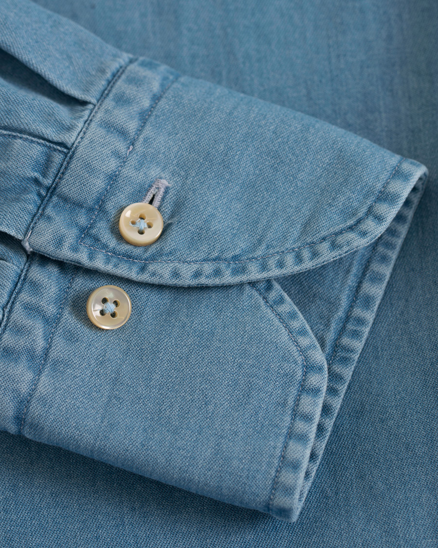 Herren | Hemden | Stenströms | Slimline Garment Washed Shirt Light Denim