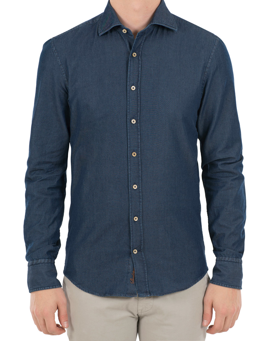 Herren | Hemden | Stenströms | Slimline Garment Washed Shirt Dark Denim