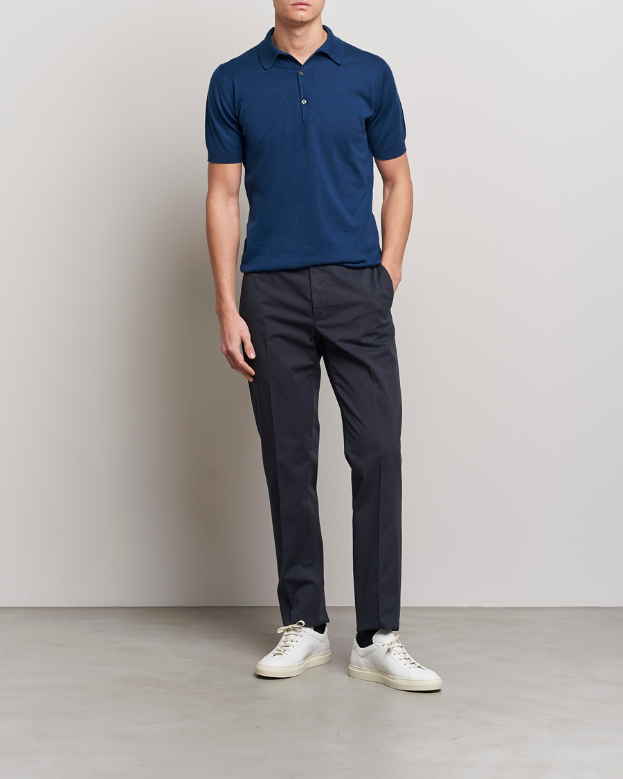 Herren | Poloshirts | John Smedley | Adrian Slim Fit Sea Island Polo Indigo