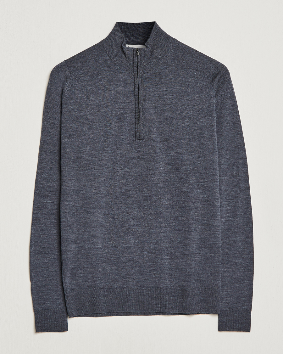 Herren | Pullover | John Smedley | Barrow Extra Fine Merino Half Zip Charcoal