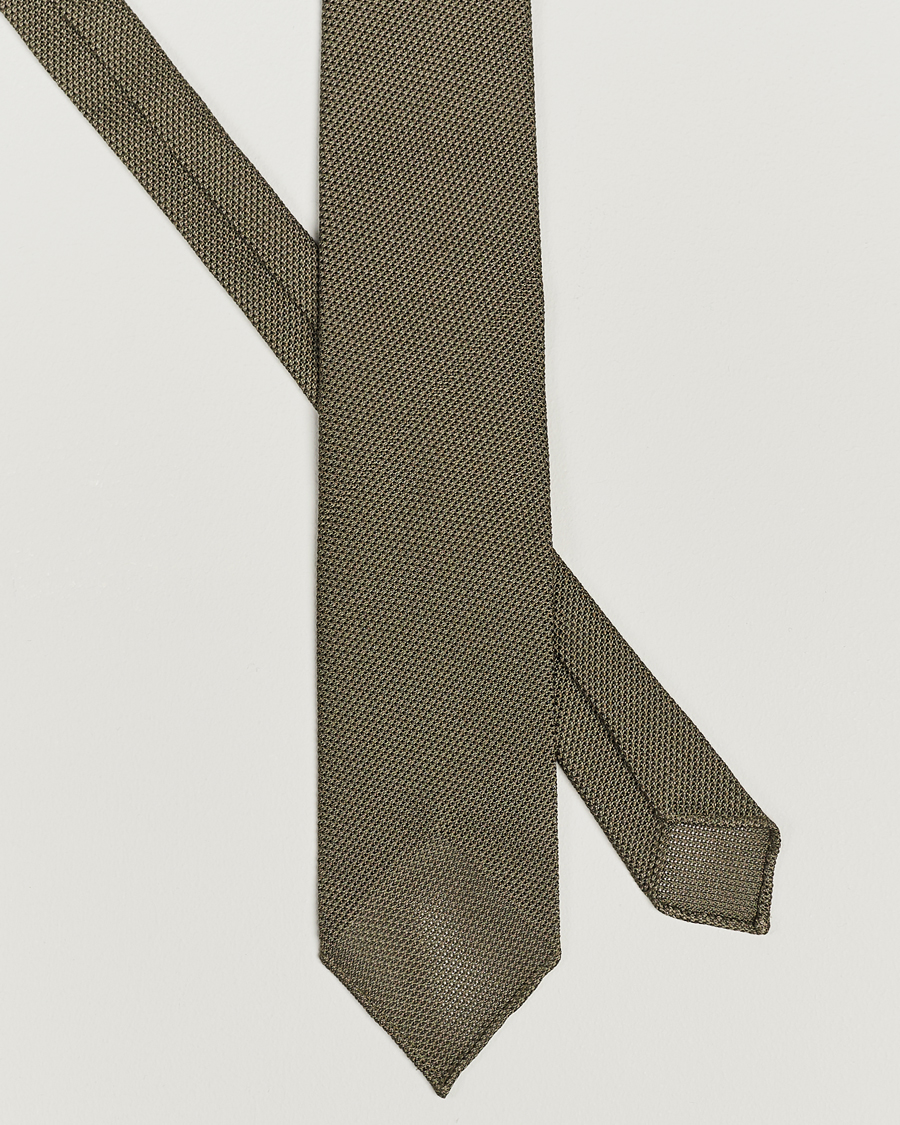 Herren | Krawatten | Drake's | Silk Grenadine Handrolled 8 cm Tie Khaki