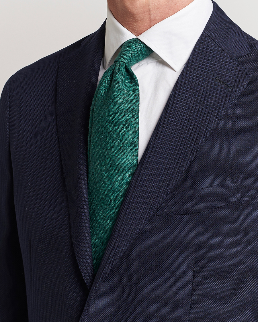 Herren |  | Drake's | Tussah Silk Handrolled 8 cm Tie Green