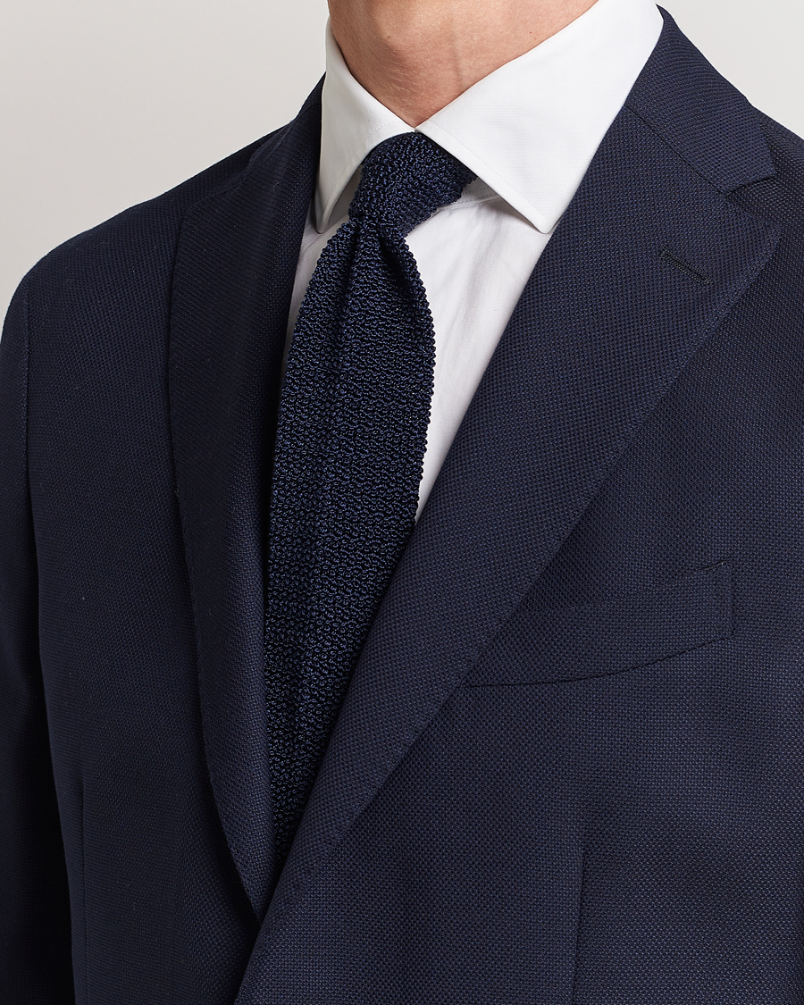 Men |  | Drake\'s | Knitted Silk 6.5 cm Tie Navy