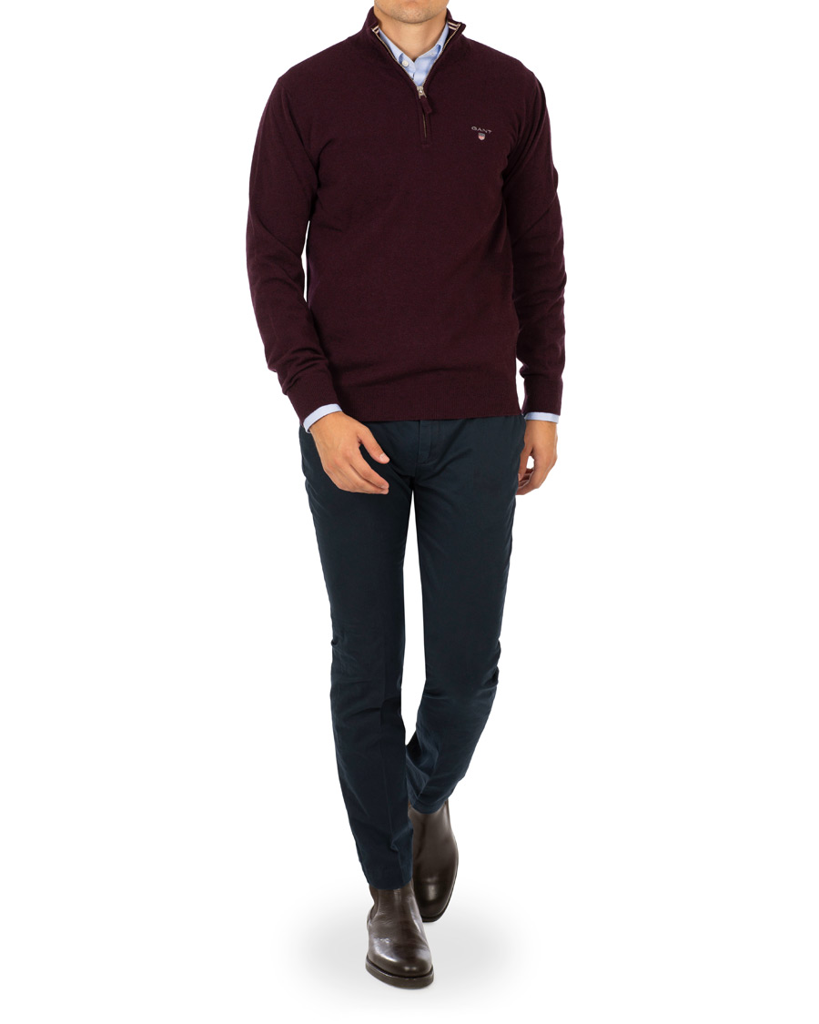 Herren | Pullover | Gant | Superfine Lambswool Half Zip Dark Burgundy Melange