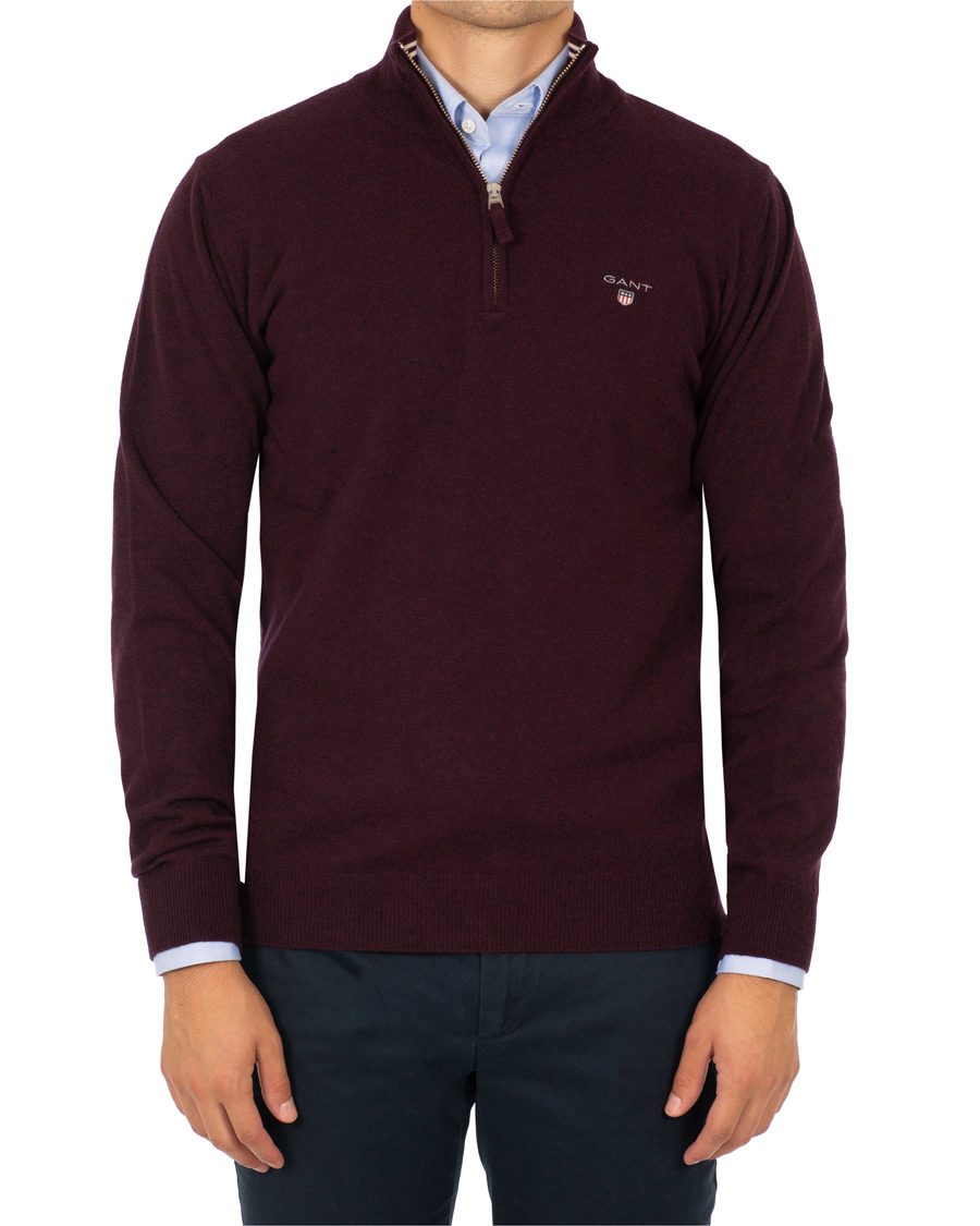 Herren | Pullover | Gant | Superfine Lambswool Half Zip Dark Burgundy Melange