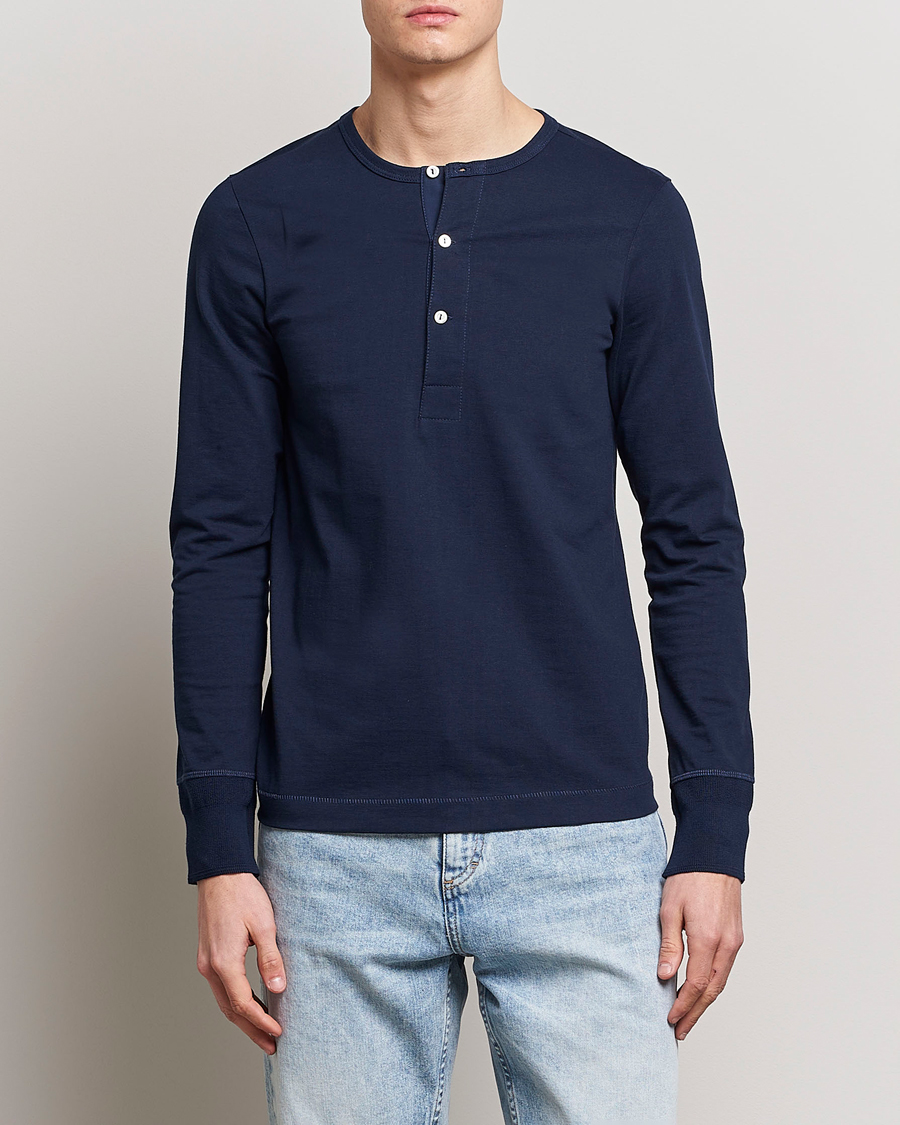 Herren | Pullover | Merz b. Schwanen | Classic Organic Cotton Henley Sweater Ink Blue