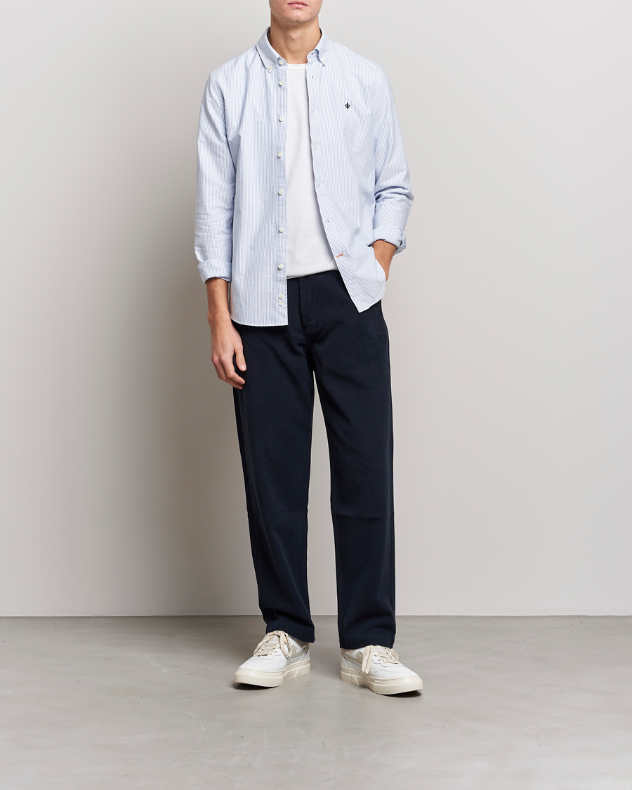 Herren | Hemden | Morris | Oxford Striped Button Down Cotton Shirt Light Blue