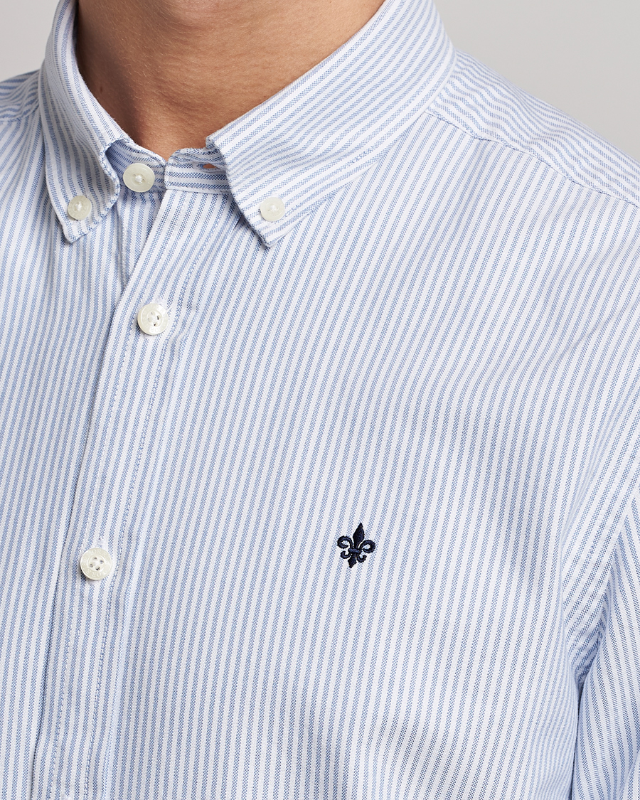 Herren | Hemden | Morris | Oxford Striped Button Down Cotton Shirt Light Blue