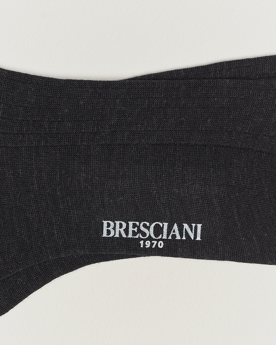 Herren | Socken aus Merinowolle | Bresciani | Wool/Nylon Ribbed Short Socks Anthracite