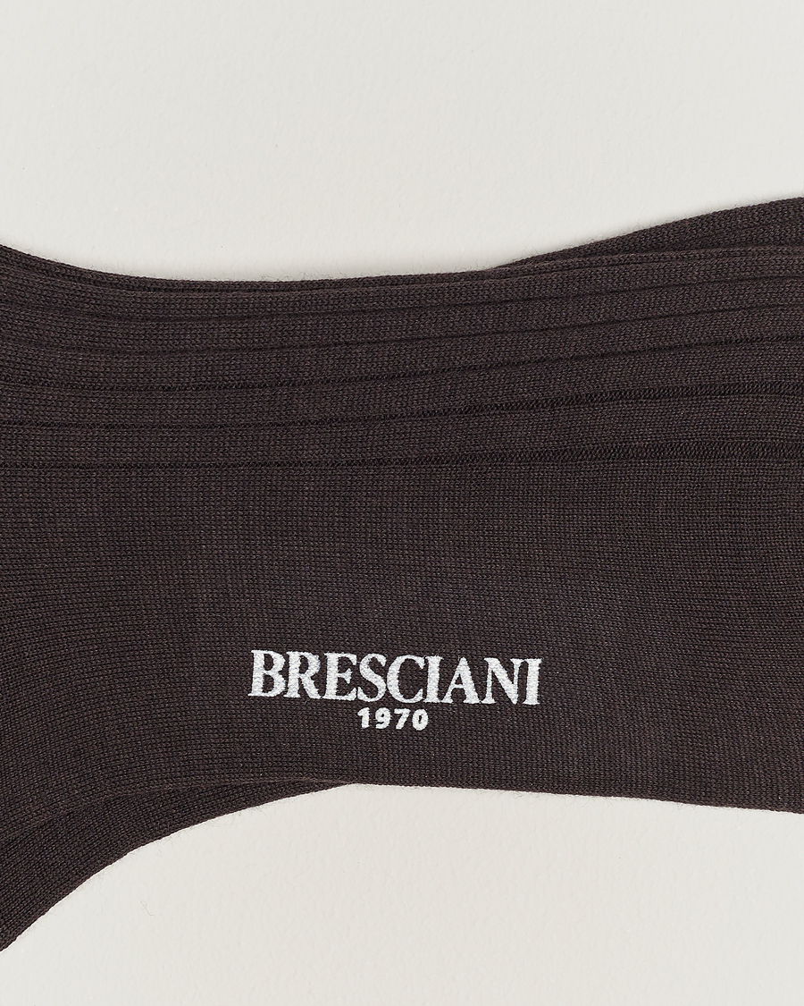 Herren | Socken aus Merinowolle | Bresciani | Wool/Nylon Ribbed Short Socks Brown