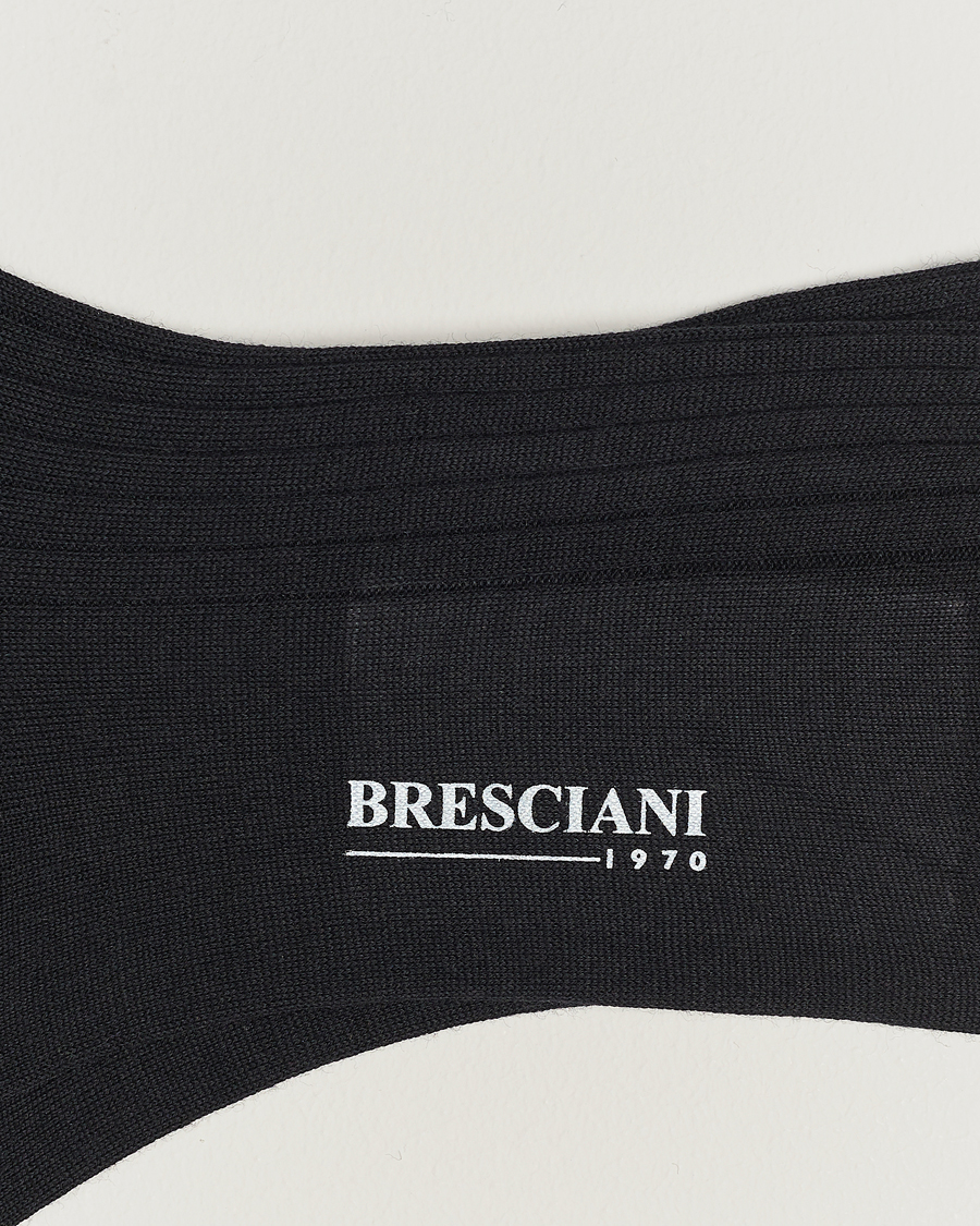 Herren | Socken aus Merinowolle | Bresciani | Wool/Nylon Ribbed Short Socks Black