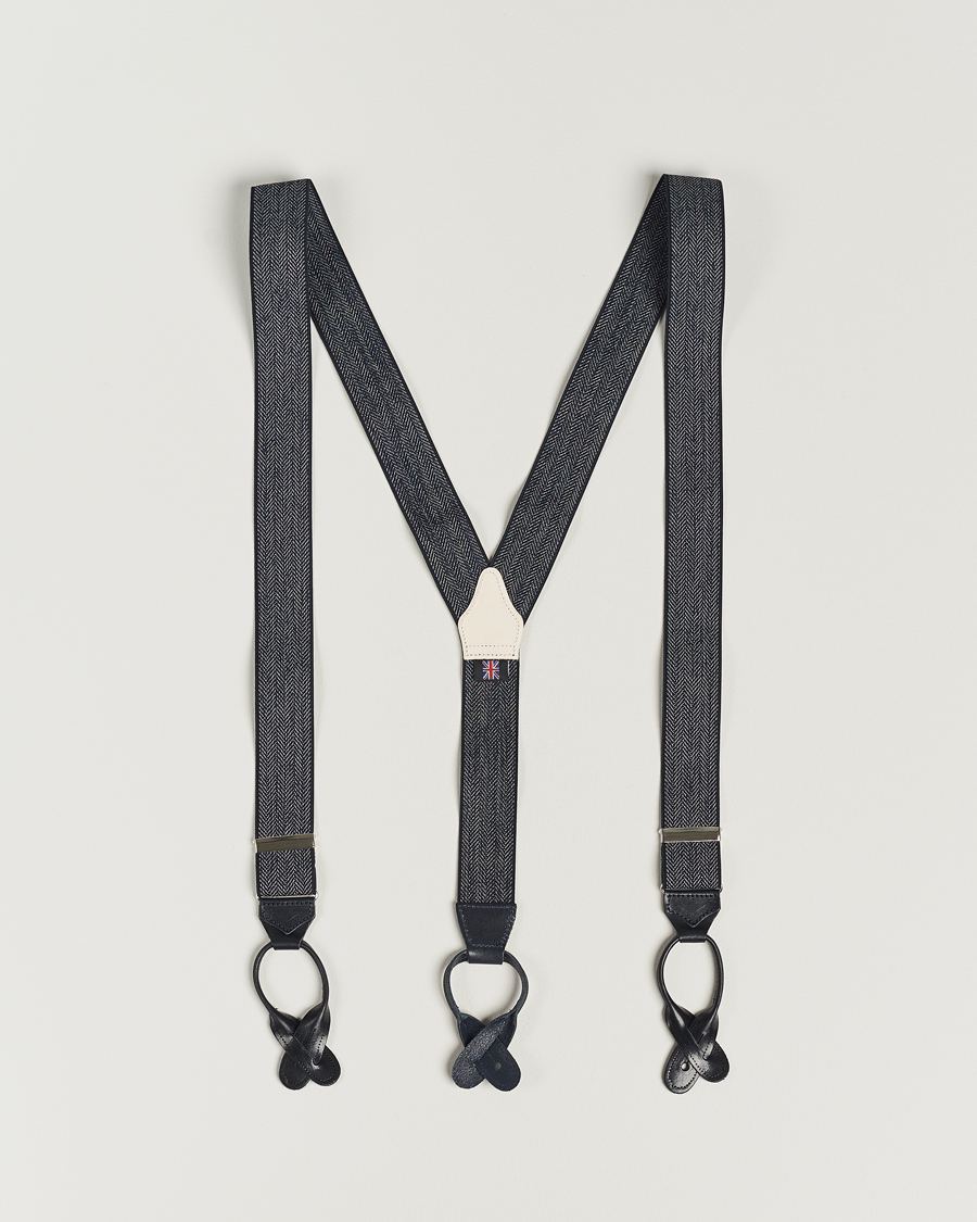 Herren | Albert Thurston Elastic Herringbone Braces 35mm Blue | Albert Thurston | Elastic Herringbone Braces 35mm Blue