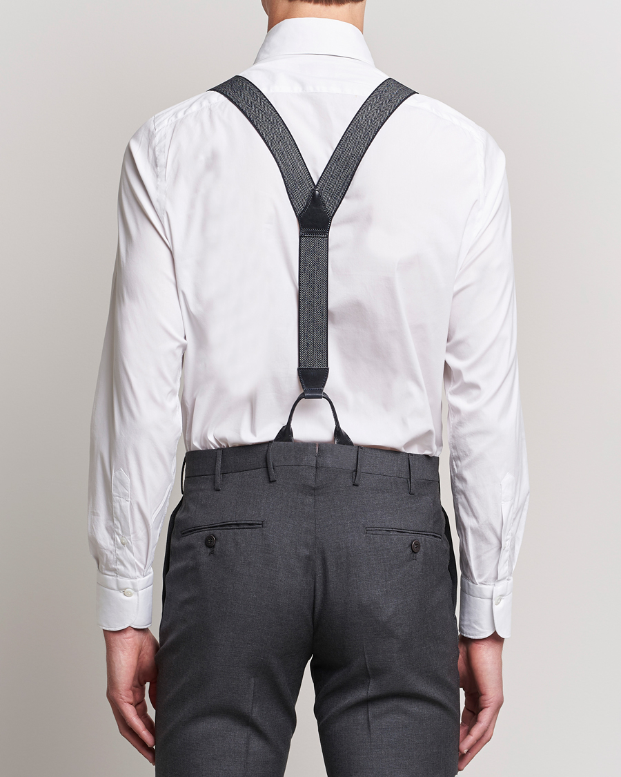 Herren | Albert Thurston Elastic Herringbone Braces 35mm Blue | Albert Thurston | Elastic Herringbone Braces 35mm Blue