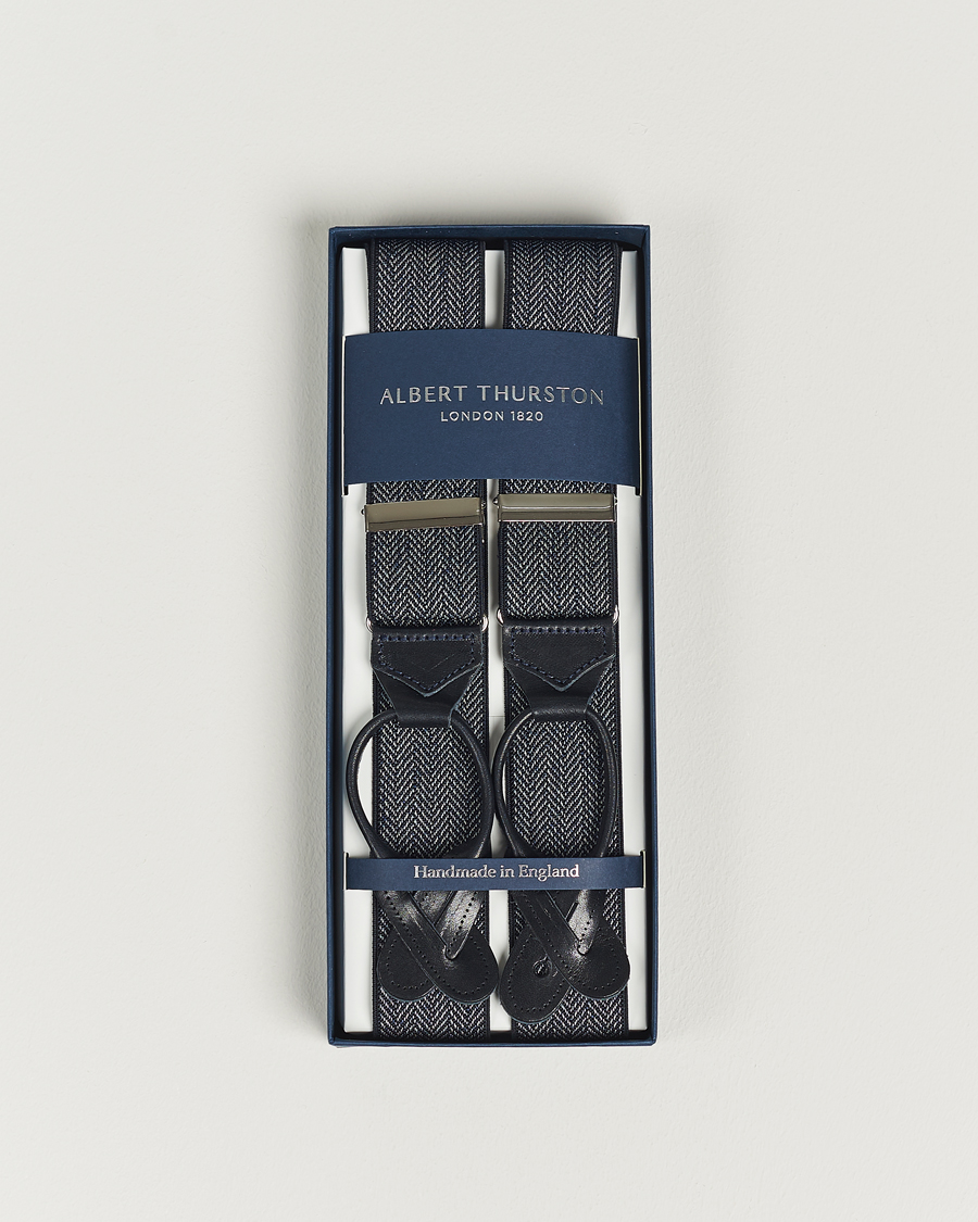 Herren | Albert Thurston Elastic Herringbone Braces 35mm Blue | Albert Thurston | Elastic Herringbone Braces 35mm Blue