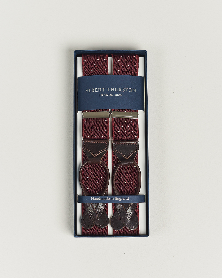 Herren | Albert Thurston Elastic Dot Braces 35mm Wine | Albert Thurston | Elastic Dot Braces 35mm Wine