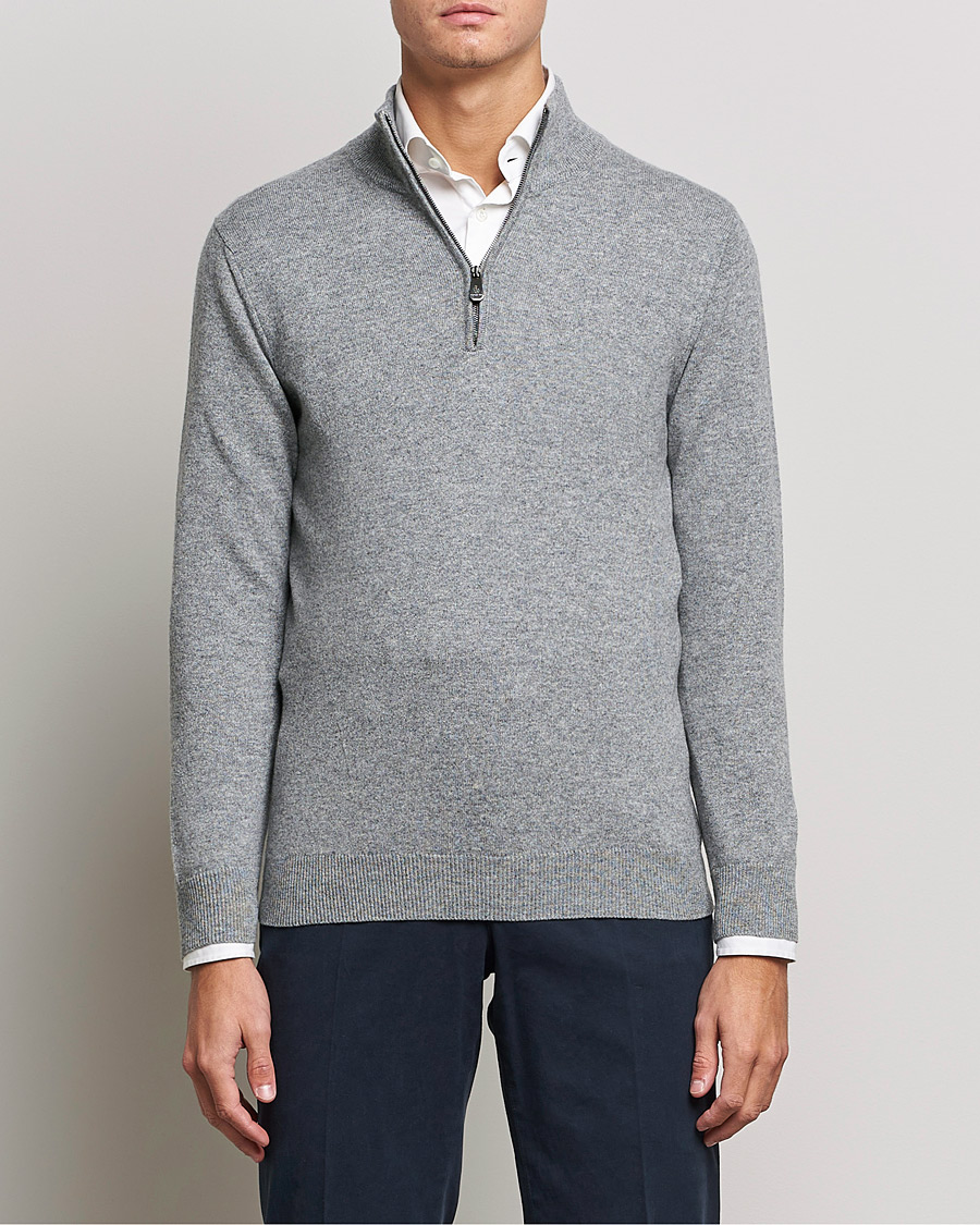 Herren | Half-zip | Piacenza Cashmere | Cashmere Half Zip Sweater Light Grey
