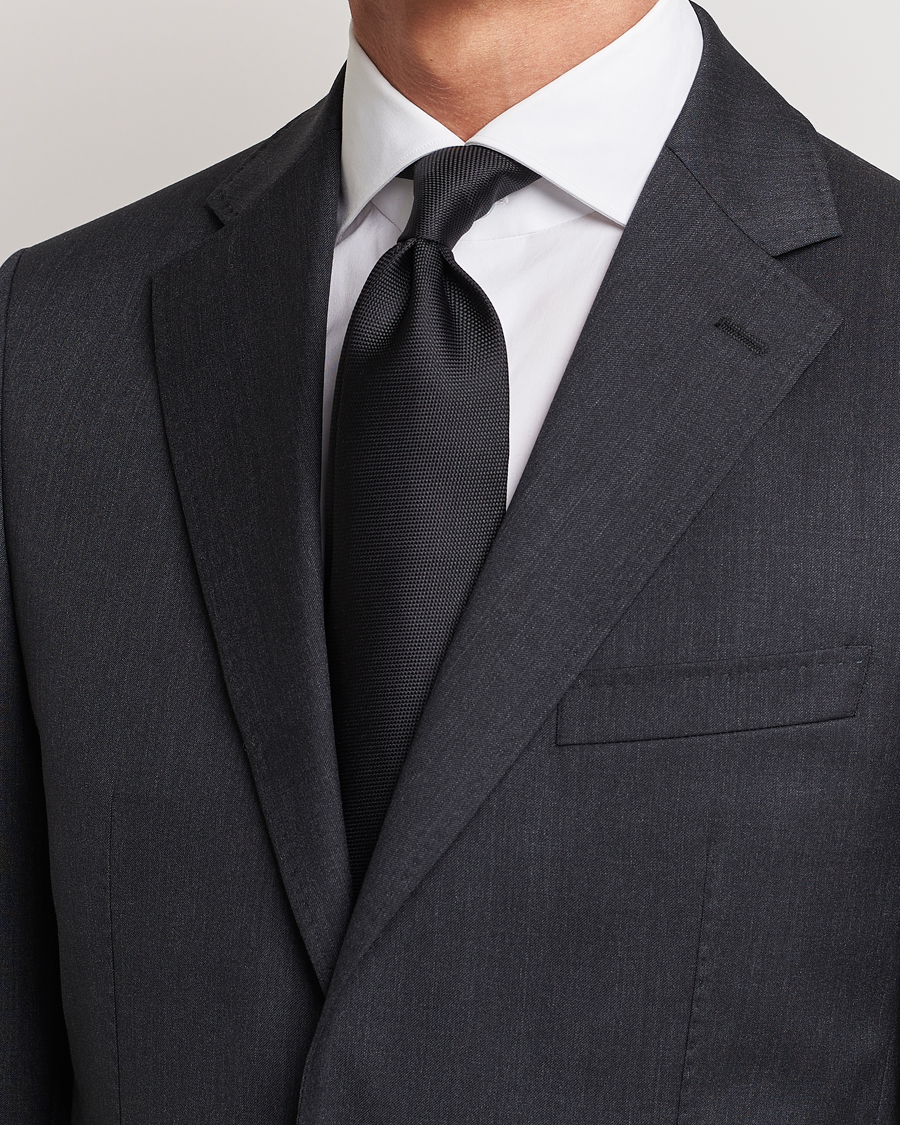 Herren | Krawatten | Eton | Silk Basket Weave Tie Faded Black