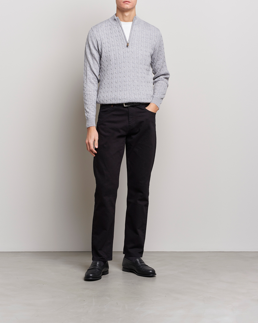 Herren | Pullover | Stenströms | Merino Wool Cable Half Zip Light Grey