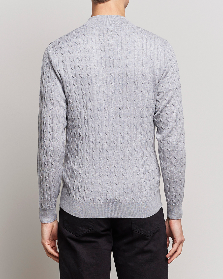 Herren | Pullover | Stenströms | Merino Wool Cable Half Zip Light Grey