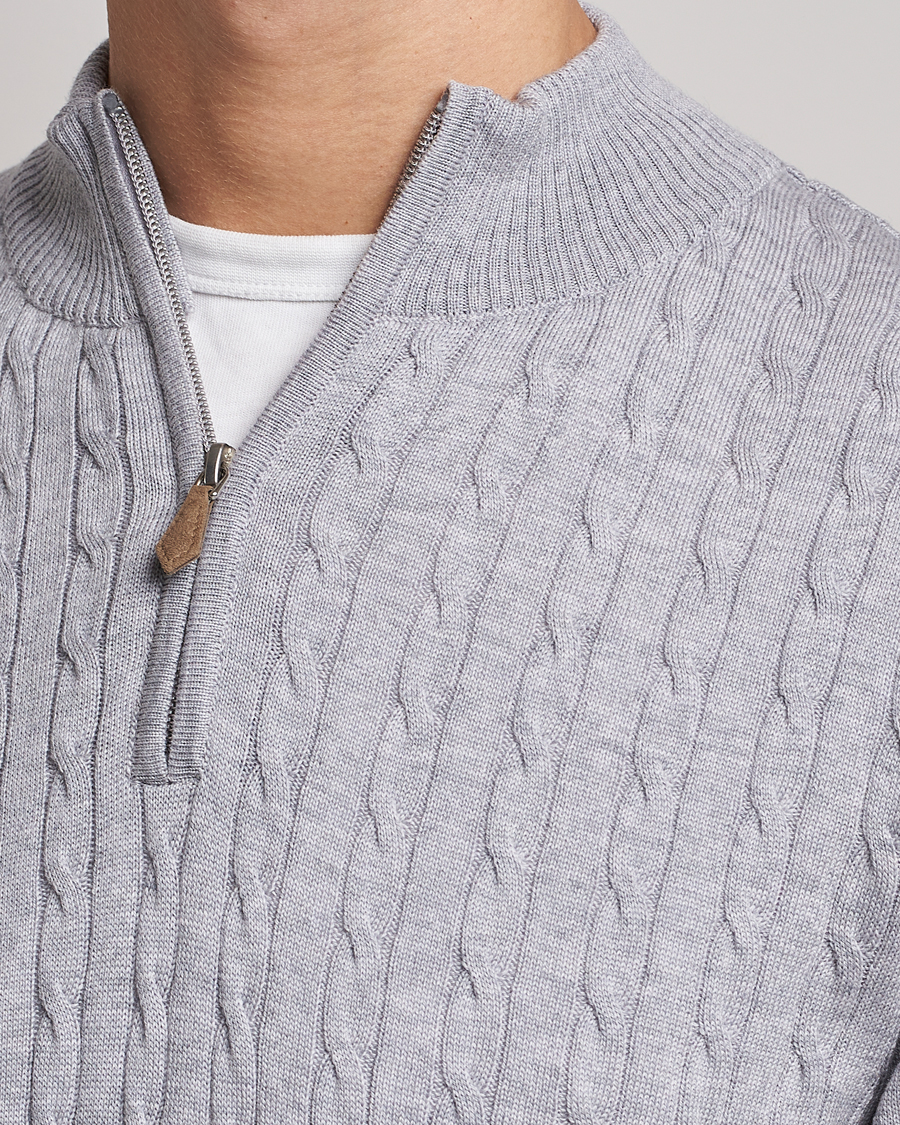 Herren | Pullover | Stenströms | Merino Wool Cable Half Zip Light Grey