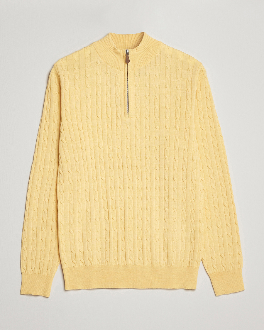 Herren | Pullover | Stenströms | Merino Cable Half Zip Yellow