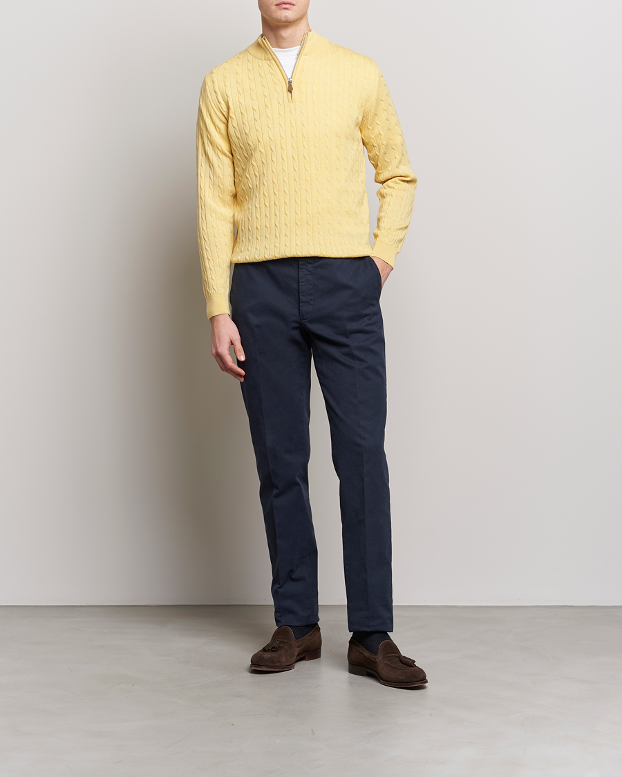 Herren | Pullover | Stenströms | Merino Cable Half Zip Yellow