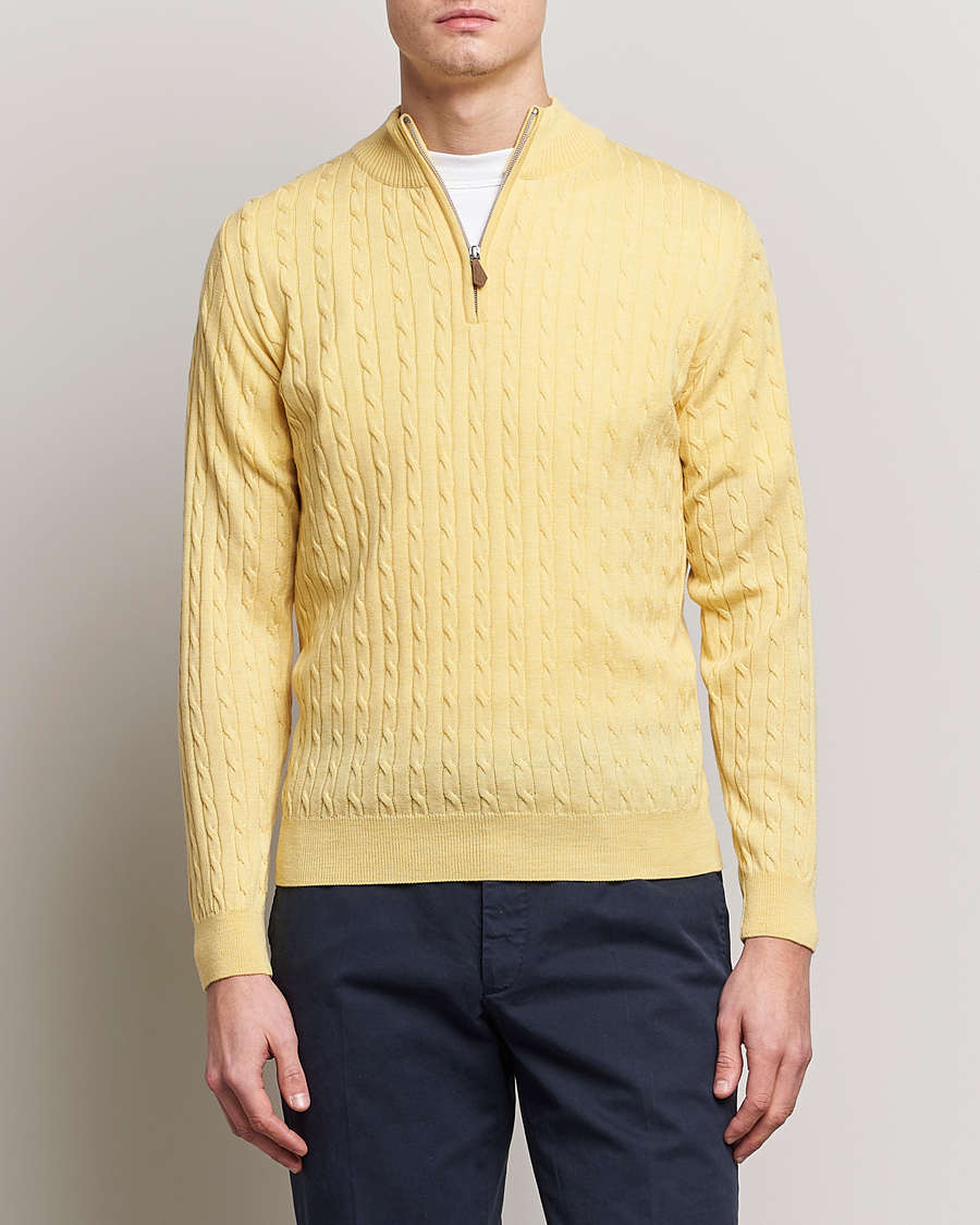 Herren | Pullover | Stenströms | Merino Cable Half Zip Yellow