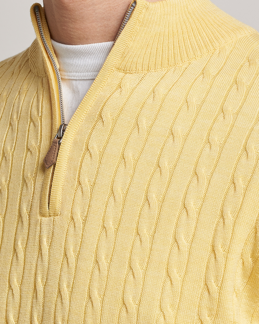 Herren | Pullover | Stenströms | Merino Cable Half Zip Yellow