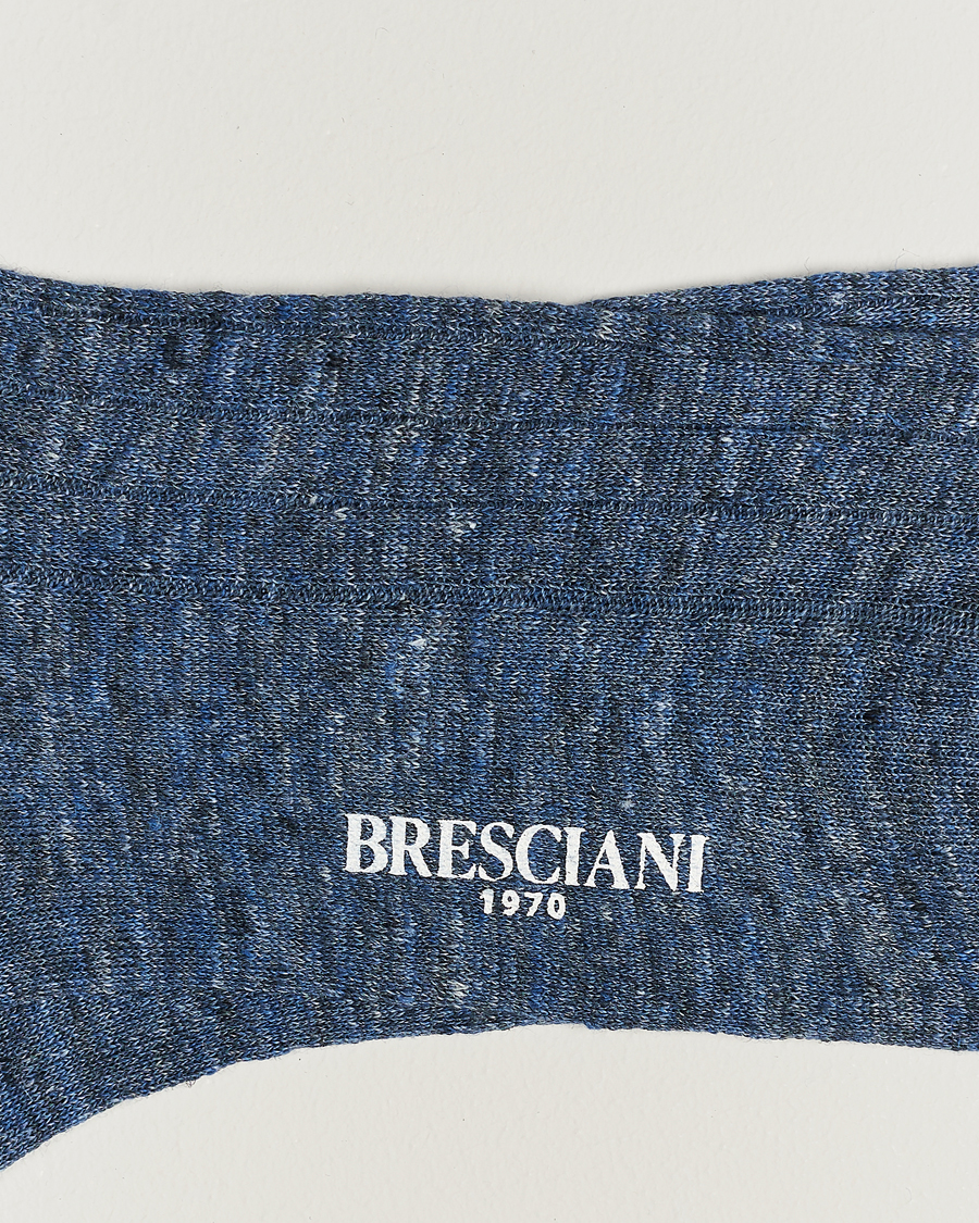 Herren |  | Bresciani | Linen Ribbed Short Socks Blue Melange