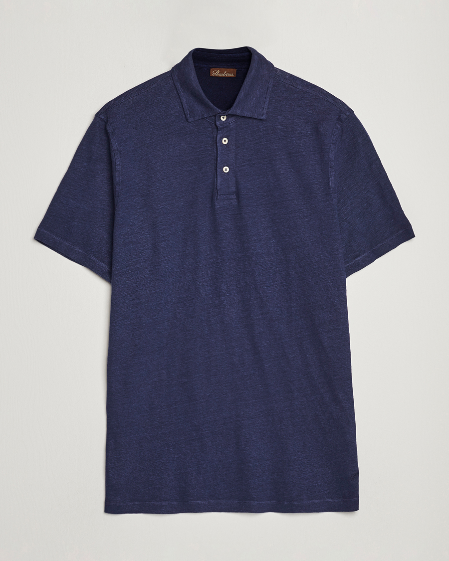 Herren | Poloshirts | Stenströms | Linen Polo Shirt Navy