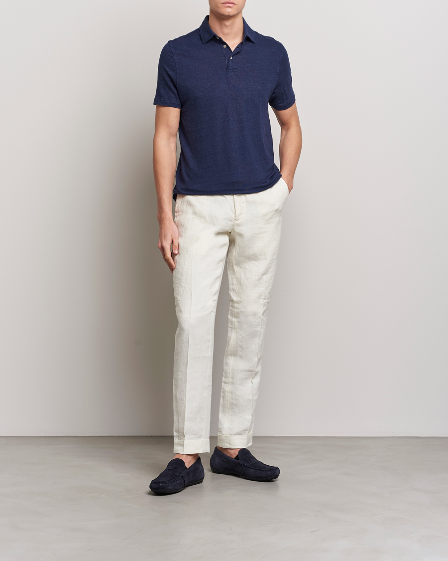 Herren | Poloshirts | Stenströms | Linen Polo Shirt Navy