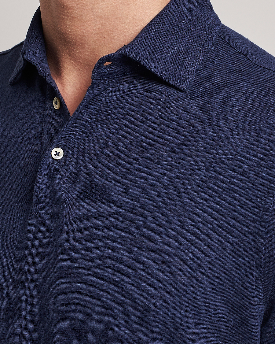 Herren | Poloshirts | Stenströms | Linen Polo Shirt Navy