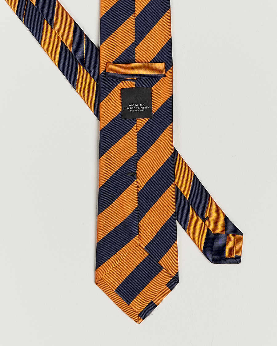 Herren | Amanda Christensen Regemental Stripe Classic Tie 8 cm Orange/Navy | Amanda Christensen | Regemental Stripe Classic Tie 8 cm Orange/Navy