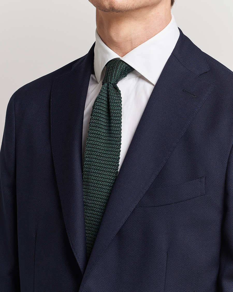 Herren |  | Amanda Christensen | Knitted Silk Tie 6 cm Green