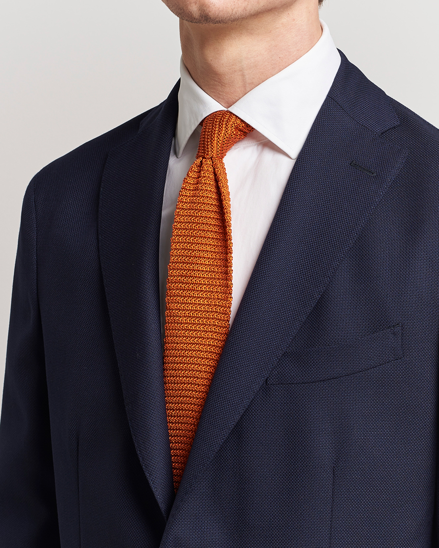 Herren | Business Casual | Amanda Christensen | Knitted Silk Tie 6 cm Orange
