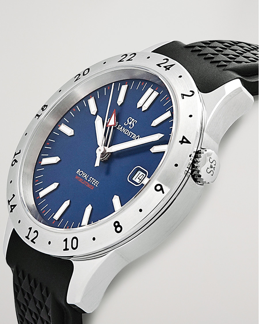 Herren | Sjöö Sandström Royal Steel Worldtimer 41mm Blue with Rubber | Sjöö Sandström | Royal Steel Worldtimer 41mm Blue with Rubber
