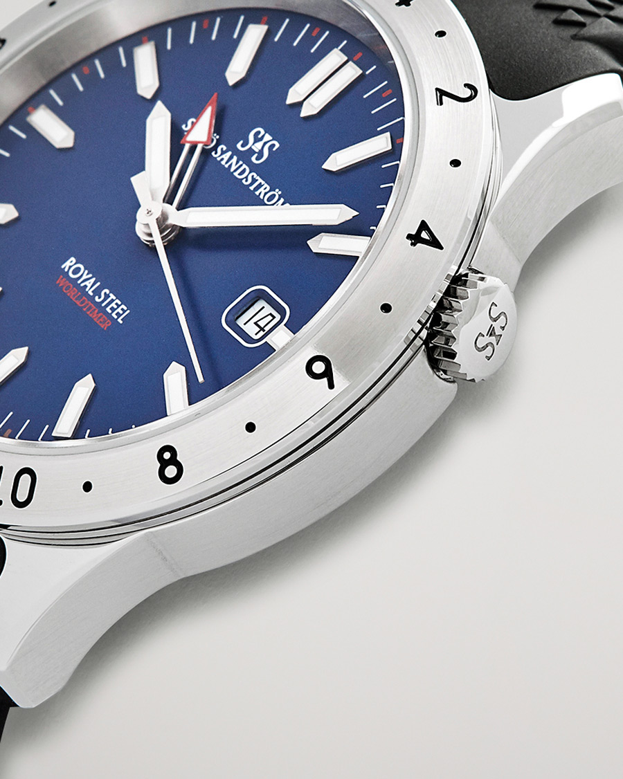Herren | Sjöö Sandström Royal Steel Worldtimer 41mm Blue with Rubber | Sjöö Sandström | Royal Steel Worldtimer 41mm Blue with Rubber