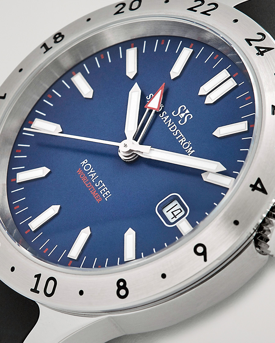 Herren | Sjöö Sandström Royal Steel Worldtimer 41mm Blue with Rubber | Sjöö Sandström | Royal Steel Worldtimer 41mm Blue with Rubber