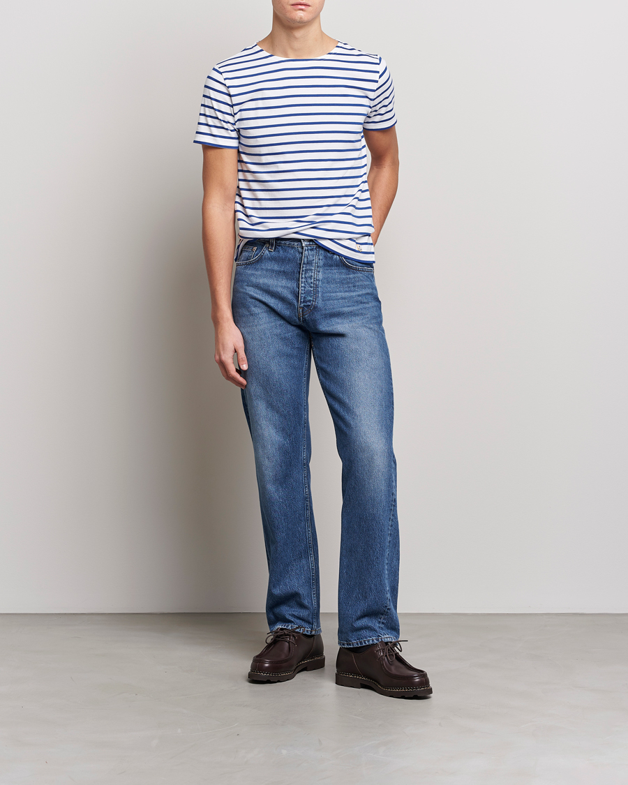 Herren | T-Shirts | Armor-lux | Hoëdic Boatneck Héritage Stripe T-shirt White/Blue