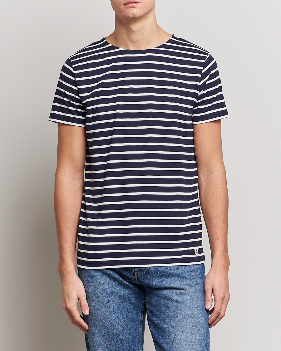 Herren | T-Shirts | Armor-lux | Hoëdic Boatneck Héritage Stripe T-shirt Navy/White