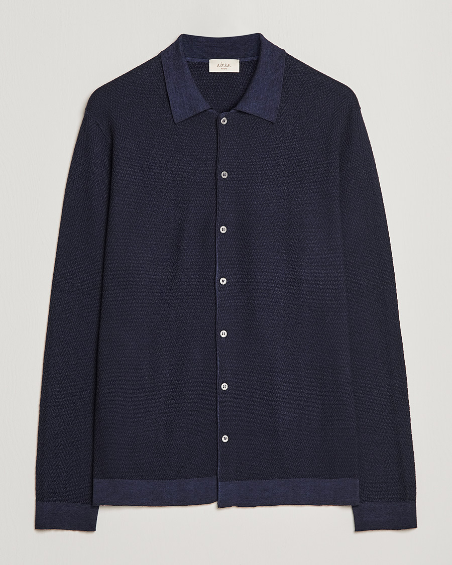 Herren | Pullover | Altea | Herringbone Wool Shirt Navy