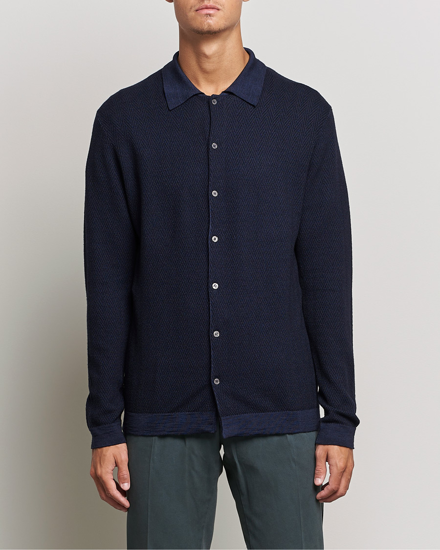 Herren | Pullover | Altea | Herringbone Wool Shirt Navy